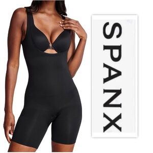 RED HOT by SPANX® Black Open-Bust Mid-Thigh Shapewear Bodysuit